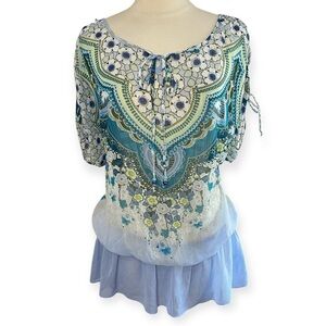 EVOLUTION Chiffon Boho Floral Print Peplum Blouse, 1X